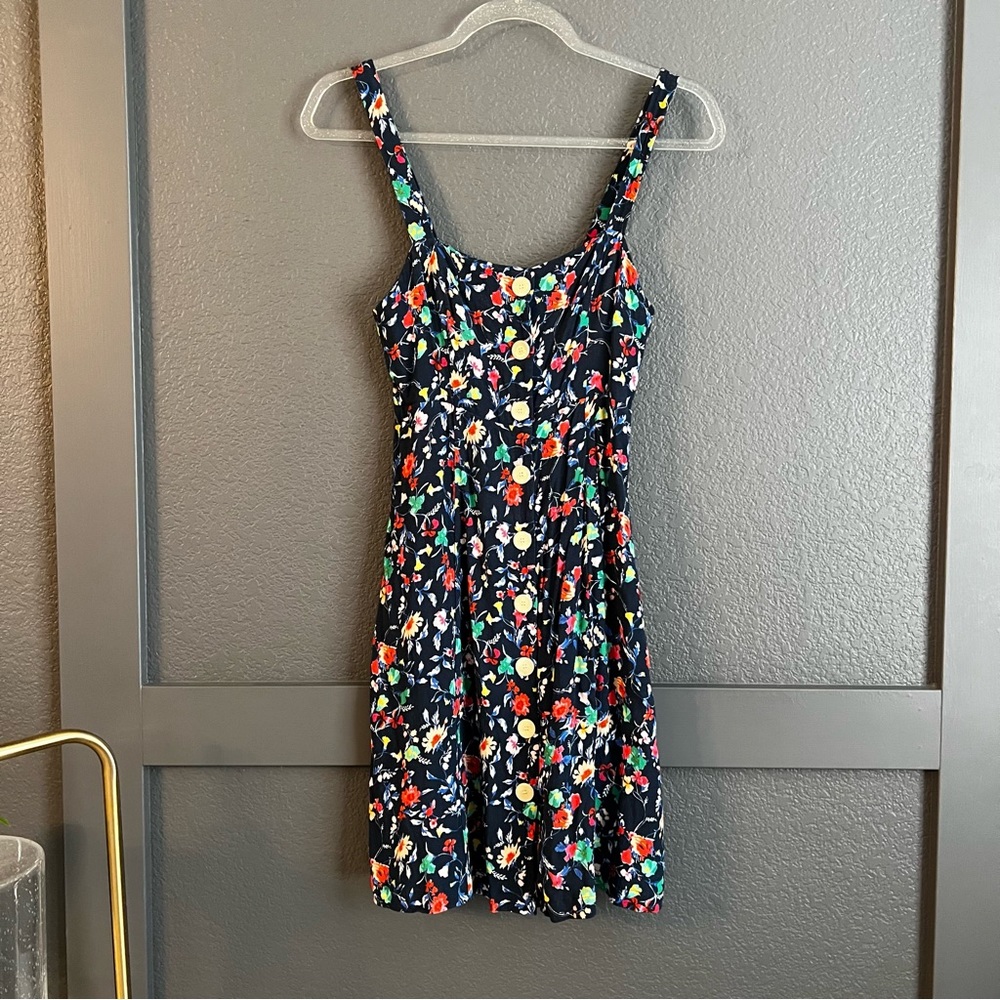 Sezane navy floral button down tank dress 36 4